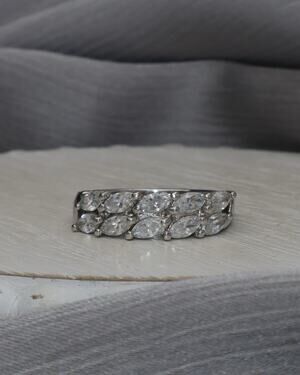 Sterling Silver Double Row Cz Ring 4.3G / Sz 7 N1479